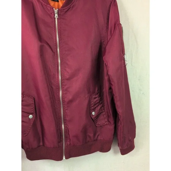 Brooklyn Cloth Mens Bomber Jacket Burgundy Maroon Quilted Orange Lining Large - Picture 13 of 16